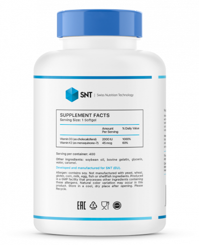 SNT Vitamin D3+K2, Витамин Д3+К2, 400 капсул