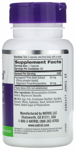 Natrol Pycnogenol 50 mg, Пикногенол, 60 капсул