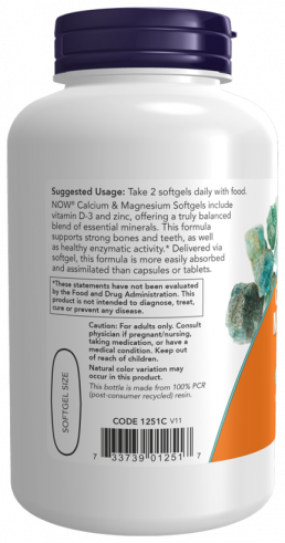 NOW Calcium &amp; Magnesium Softgels With Vitamin D and Zinc, 120 капсул