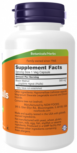 NOW Black Walnut Hulls 500 mg, 100 капсул