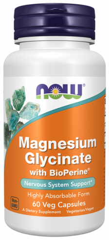NOW Magnesium Glycinate with BioPerine, Глицинат магния с БиоПерином, 60 капсул