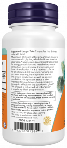 NOW Magnesium Glycinate with BioPerine, Глицинат магния с БиоПерином, 60 капсул